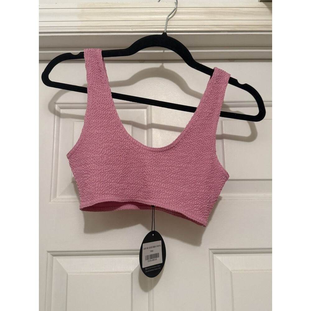 White Fox Boutique Pink Give Me Good Vibes Crop Top Size S Coquette Balletcore